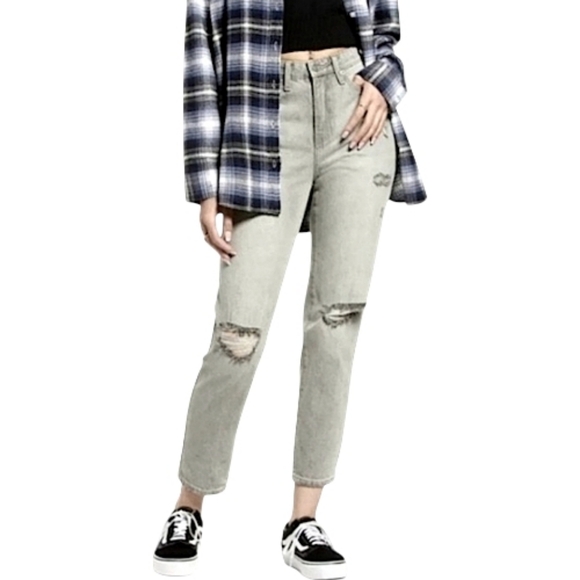 BP Nordstrom Distressed High Waist Mom Jeans Light Grey Wash Size 31 NWT - Picture 2 of 16